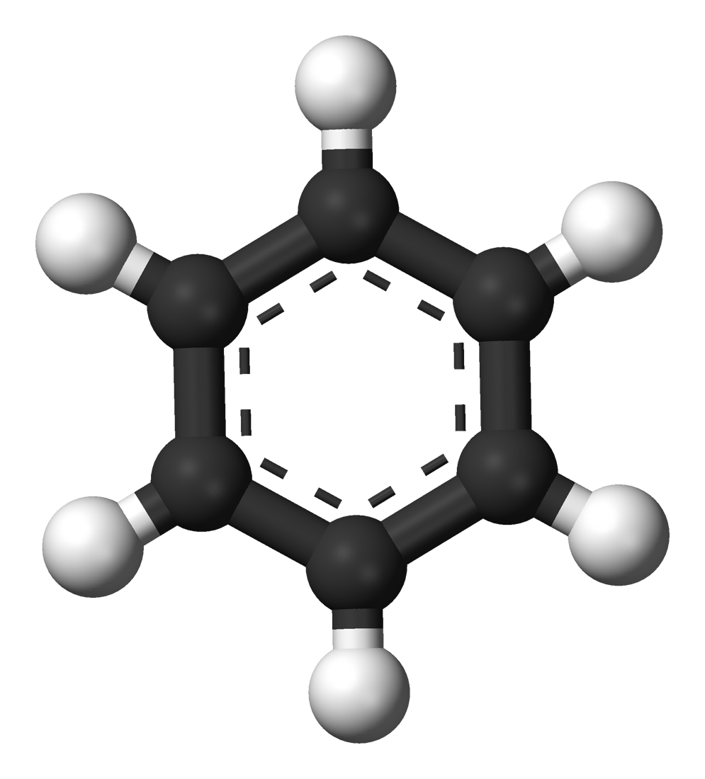 Benzene molecule ball and stick model