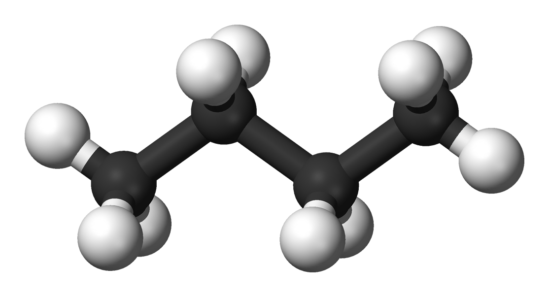 n-butane molecule ball and stick model
