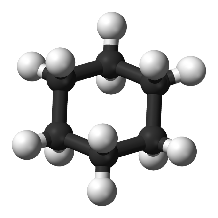 Cyclohexane molecule ball and stick model