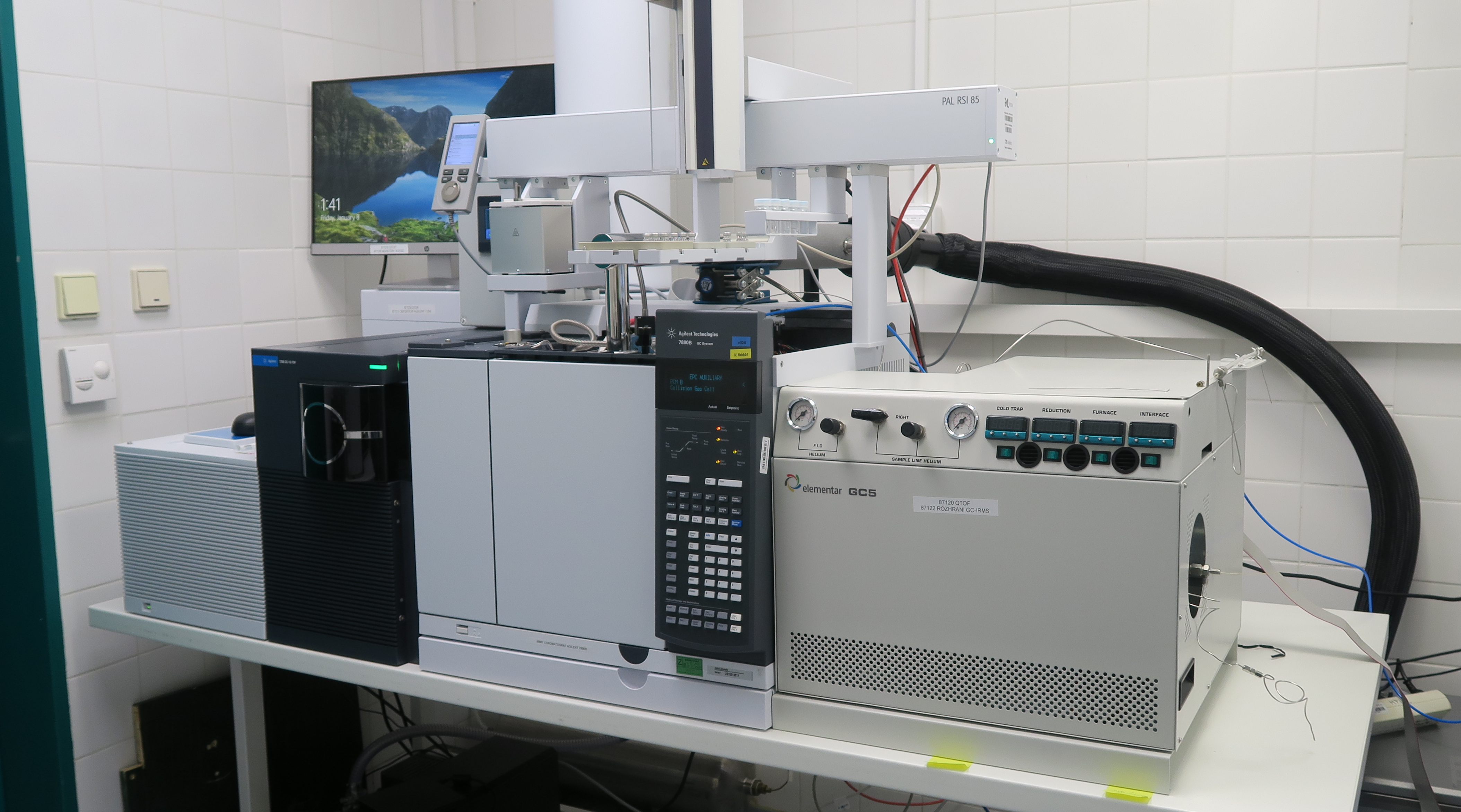 Gas chromatograph coupled to a mass spectrometer in a laboratory setting