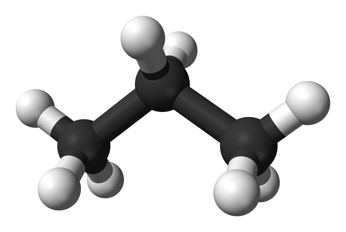 Propane molecule ball and stick model