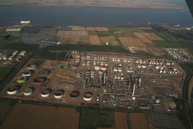Aerial view of the Humber oil refinery complex at North Killingholme, Lincolnshire, England