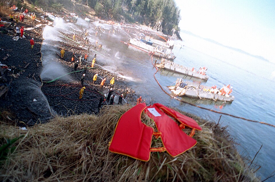 Exxon Valdez oil spill cleanup, Prince William Sound, 1989